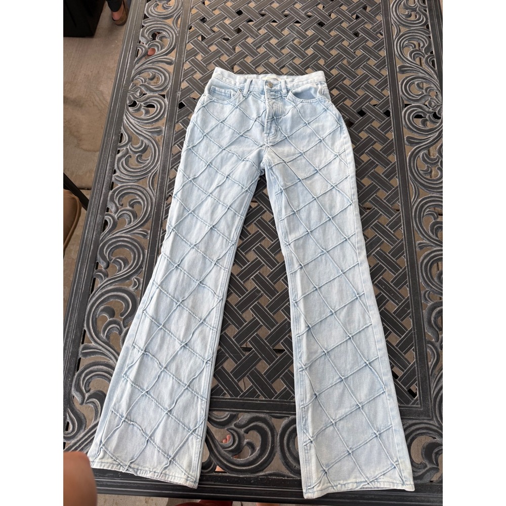 PacSun High Rise Bootcut Jeans Light Wash Diamond Lattice Quilted Front Size 26